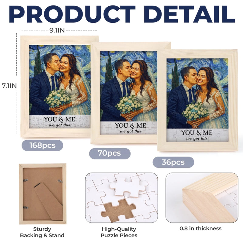 Custom Photo Wedding Gifts for Couples - Personalized Puzzle With Wooden Frame