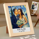 Custom Photo Wedding Gifts for Couples - Personalized Puzzle With Wooden Frame