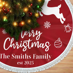 Custom Family Name Christmas Reindeer Decor - Personalized Tree Skirt