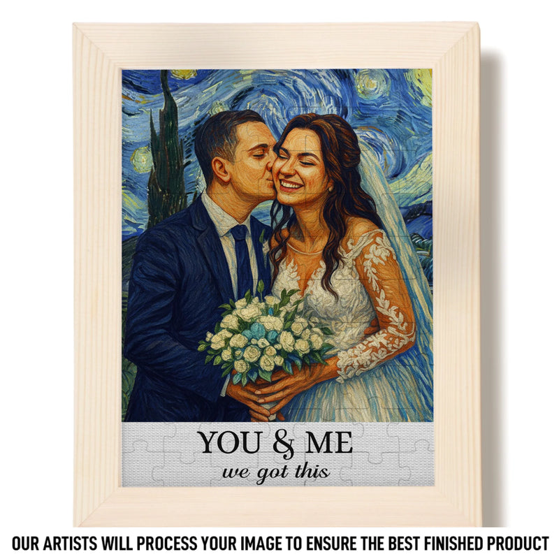 Custom Photo Wedding Gifts for Couples - Personalized Puzzle With Wooden Frame