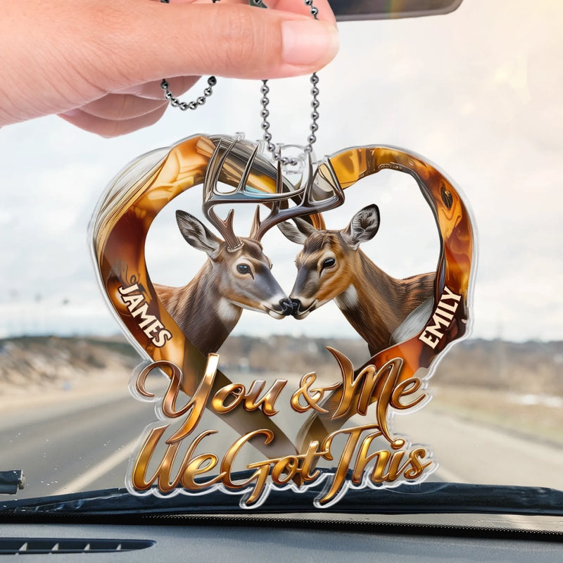 Custom Name Deer Couple Love Gifts - Personalized Car Ornament