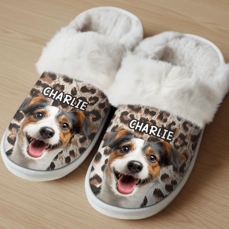 Custom Pet Photo Dog Lover Gifts - Personalized Slippers With Fur Lining