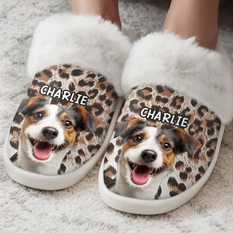 Custom Pet Photo Dog Lover Gifts - Personalized Slippers With Fur Lining