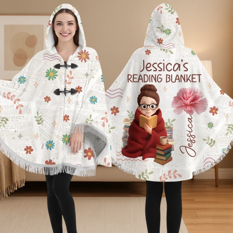 Custom Poncho Wearable Blanket - Personalized Christmas Bookish Gifts For Book Lovers, Bookworms, Readers - Book Hangover In Progress