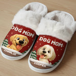 Custom Name Christmas Gifts for Dog Moms - Personalized Slippers With Fur Lining