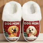Custom Name Christmas Gifts for Dog Moms - Personalized Slippers With Fur Lining