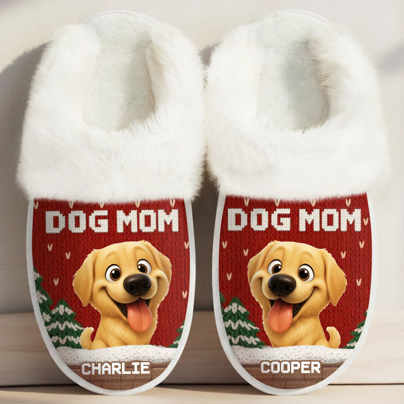 Custom Name Christmas Gifts for Dog Moms - Personalized Slippers With Fur Lining