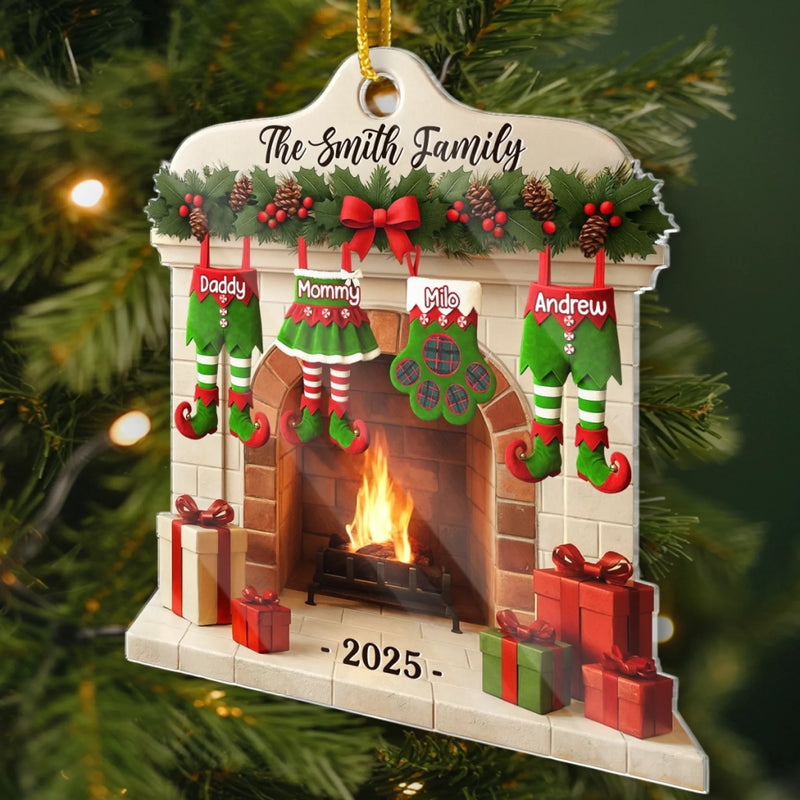 Custom Name Christmas Fireplace Family Gifts - Personalized Ornament