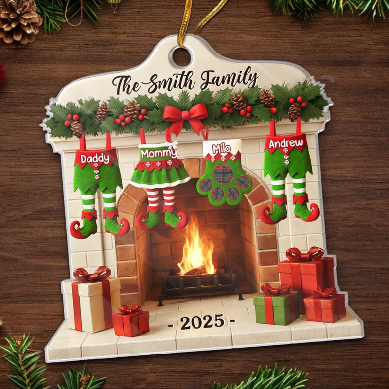 Custom Name Christmas Fireplace Family Gifts - Personalized Ornament