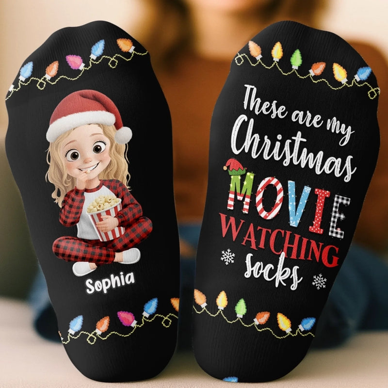 Custom Crew Socks - Personalized Christmas Birthday Gifts For Women, Men - Movie Time, Holiday Edition