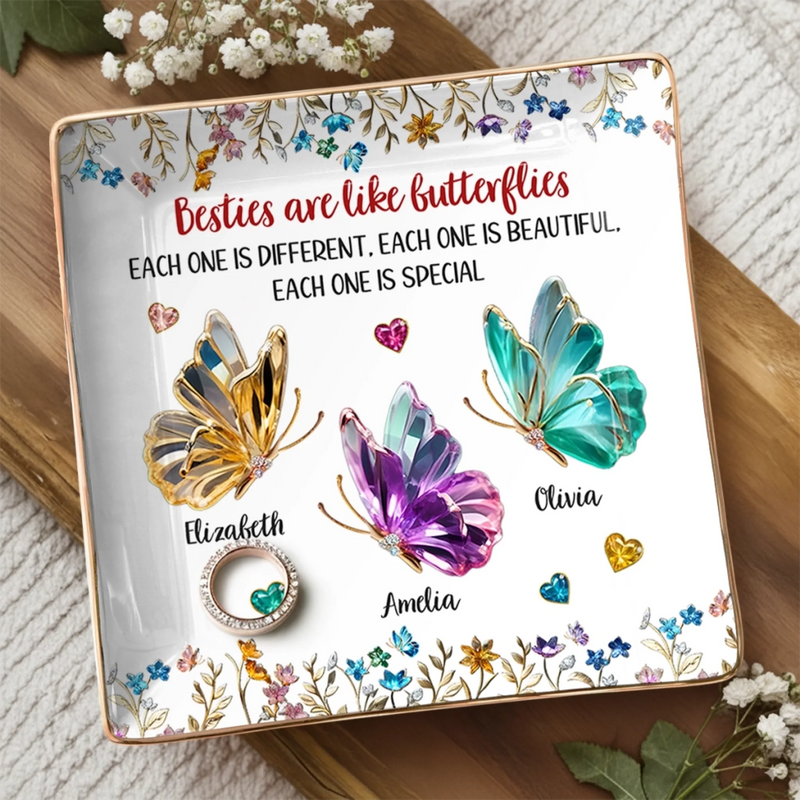 Custom Name Butterfly Bestie Gifts - Personalized Full-print Jewelry Dish