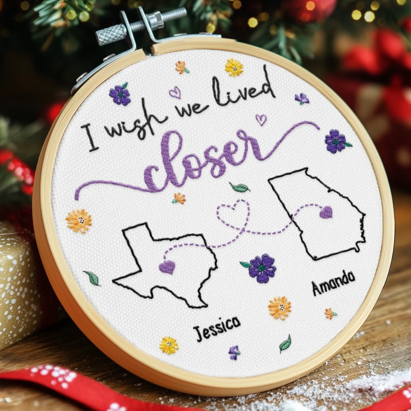 Custom Name Long Distance Christmas Gifts - Personalized Embroidered Ornament