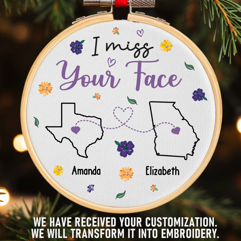 Custom Name Long Distance Christmas Gifts - Personalized Embroidered Ornament