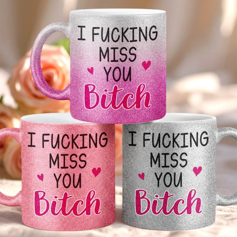 Custom Long Distance 11OZ Glitter Matte Ceramic Mug - Personalized Best Friend Birthday Gifts For Women, Besties, Sisters, BFF - I Miss Your Face