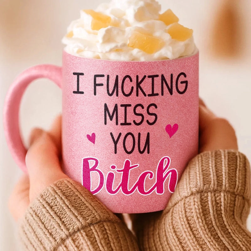 Custom Long Distance 11OZ Glitter Matte Ceramic Mug - Personalized Best Friend Birthday Gifts For Women, Besties, Sisters, BFF - I Miss Your Face