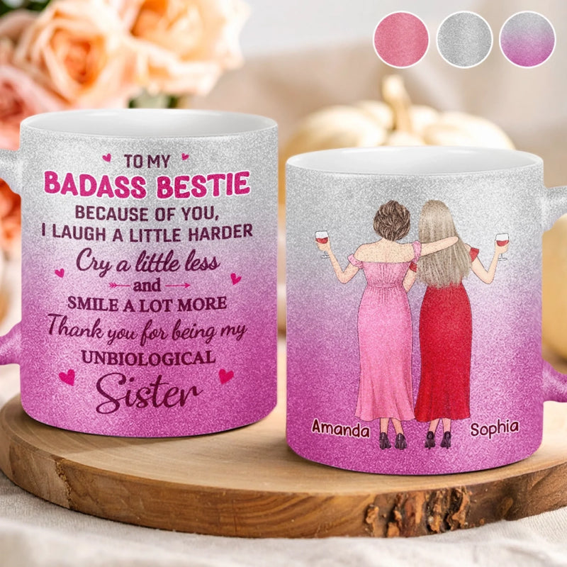 Custom 11OZ Glitter Matte Ceramic Mug - Personalized Best Friend Birthday Gifts For Women, Besties, Sisters, BFF - Smiles Shine Brighter With You