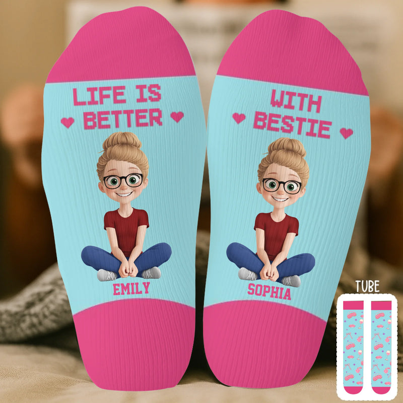 Custom Crew Socks - Personalized Best Friend Birthday Gifts For Women, Besties, Sisters, BFF - Life Is Better