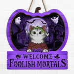 Custom Name Halloween Cat Welcome Gifts - Personalized Wood Sign