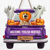 Custom Wood Sign - Personalized Halloween Birthday Gifts For Dog Cat Lovers, Dog Dad And Mom, Cat Owners - Trick Or Treat, Paws On Repeat