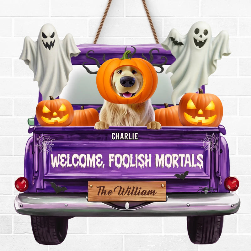 Custom Wood Sign - Personalized Halloween Birthday Gifts For Dog Cat Lovers, Dog Dad And Mom, Cat Owners - Trick Or Treat, Paws On Repeat