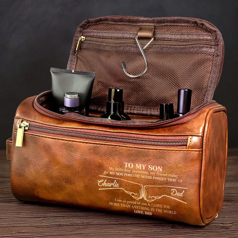 Custom Engraved Leather Toiletry Bag - Personalized Birthday Gifts For Son - Carry Confidence Wherever You Go