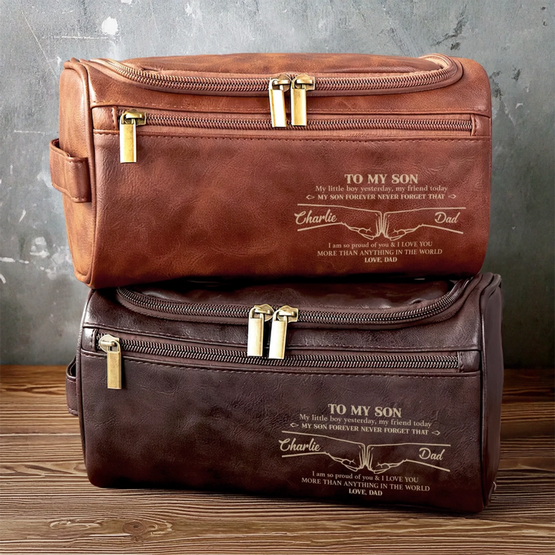 Custom Engraved Leather Toiletry Bag - Personalized Birthday Gifts For Son - Carry Confidence Wherever You Go