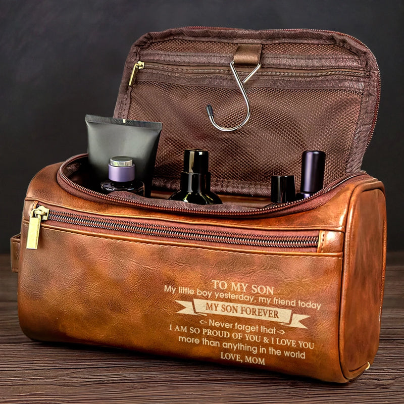 Custom Engraved Leather Toiletry Bag - Personalized Birthday Gifts For Son - You Are My Pride