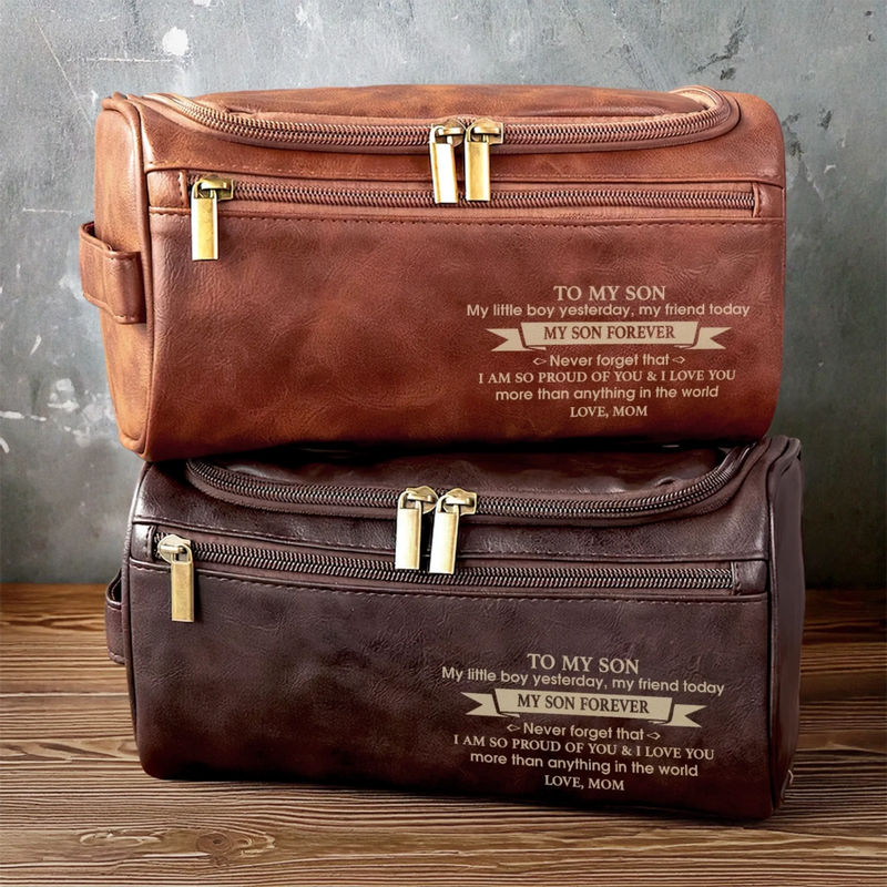 Custom Engraved Leather Toiletry Bag - Personalized Birthday Gifts For Son - You Are My Pride