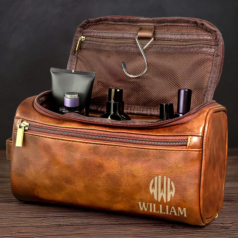 Custom Engraved Leather Toiletry Bag - Personalized Birthday Gifts For Dad, Brother, Grandpa, Husband - Journey Defines You