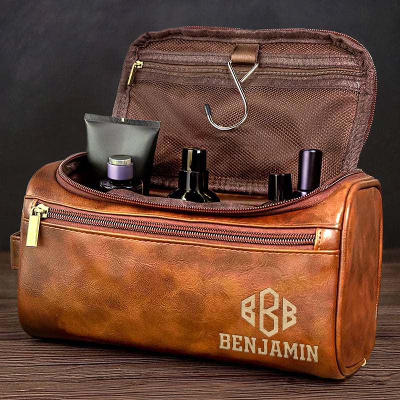 Custom Engraved Leather Toiletry Bag - Personalized Birthday Gifts For Dad, Brother, Grandpa, Husband - Timeless Bond Endless Love