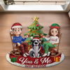 Custom Shaped Doormat - Personalized Anniversary Christmas Wedding Gifts For Husband And Wife, Dog Cat Lovers - Just Us, The Tree And The Dog