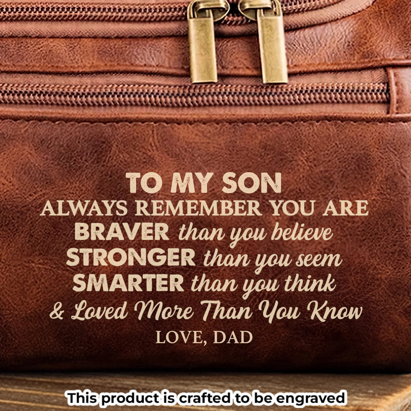 Custom Engraved Leather Toiletry Bag - Personalized Birthday Gifts For Son - Every Mile Matters