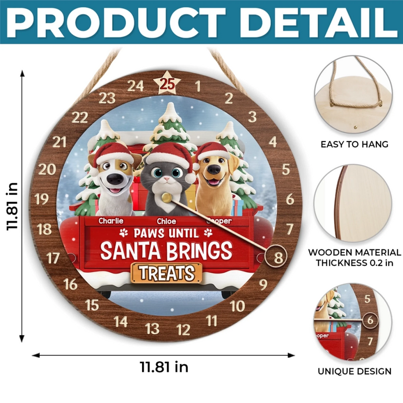 Custom Wooden Countdown Calendar - Personalized Christmas Birthday Gifts For Dog Cat Lovers, Dog Dad And Mom, Cat Owners - Every Day’s A Treat Closer