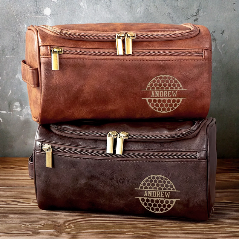 Custom Engraved Leather Toiletry Bag - Personalized  Christmas Birthday Golf Gifts For Men, Women - For The Man Who Plays Life Like Golf