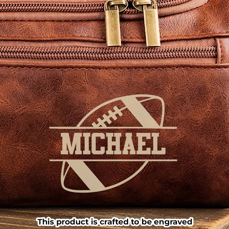 Custom Engraved Leather Toiletry Bag - Personalized  Christmas Birthday American Football Gifts For Football Lovers, Sports Fans, Sports Lovers - Keep Your Gear Game Strong