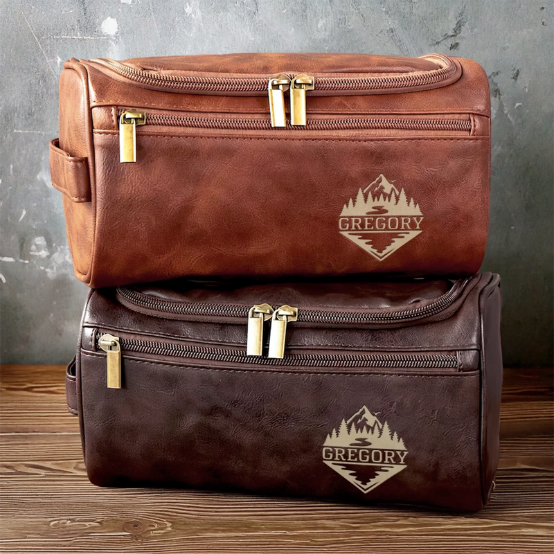 Custom Engraved Leather Toiletry Bag - Personalized  Christmas Birthday Camping Gifts For Campers - Built To Last Every Journey