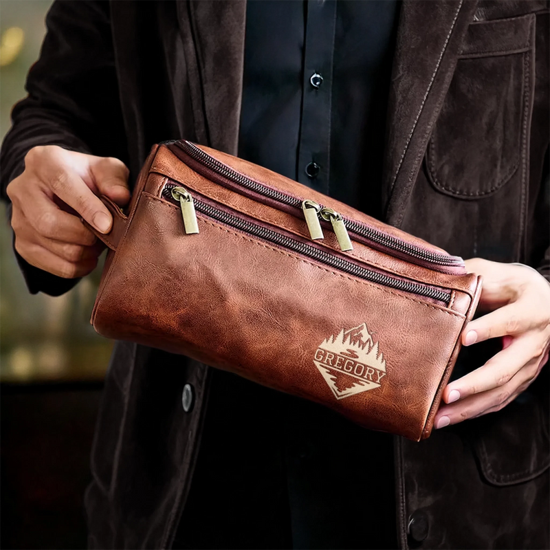 Custom Engraved Leather Toiletry Bag - Personalized  Christmas Birthday Camping Gifts For Campers - Built To Last Every Journey