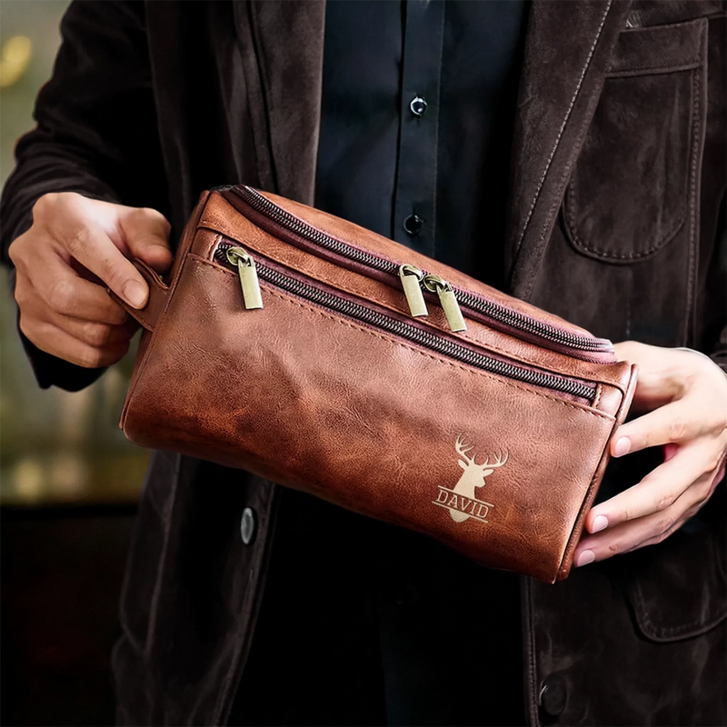 Custom Engraved Leather Toiletry Bag - Personalized  Christmas Birthday Hunting Gifts For Hunters - Hunt,  Explore, Repeat