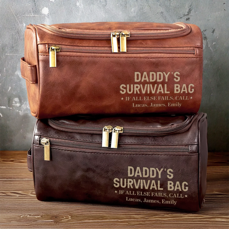 Custom Engraved Leather Toiletry Bag - Personalized Birthday Gifts For Dad, Grandpa - Generations Bound By Care