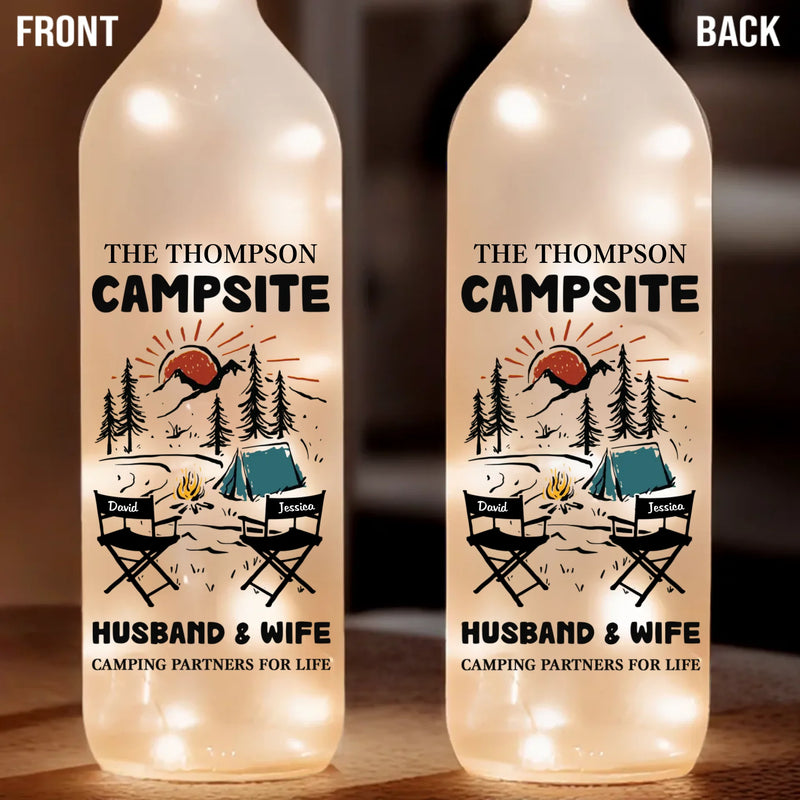 Light Up Your Adventures Together - Couple Personalized Custom Bottle Lamp - Gift For Husband Wife, Camping Lovers