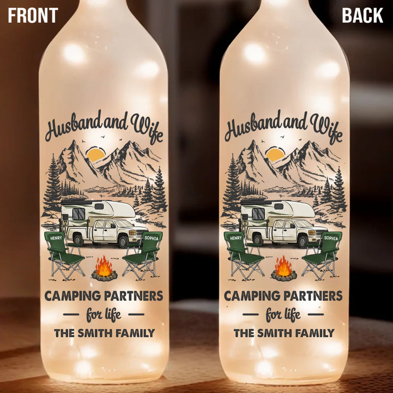 Campfires And Kisses, Forever And Always - Couple Personalized Custom Bottle Lamp - Gift For Husband Wife, Camping Lovers