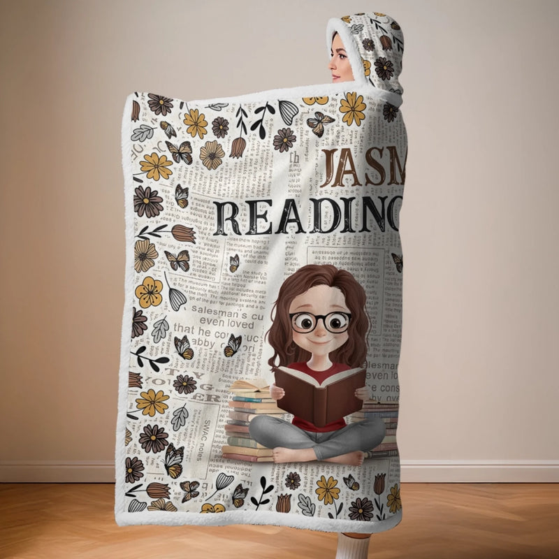 Custom Snuggle Blanket, Hoodie Blanket - Personalized Christmas Bookish Gifts For Book Lovers, Bookworms, Readers - For The Girl Who Lives Between Pages