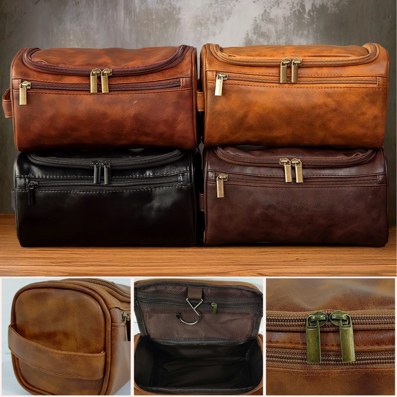 Custom Engraved Leather Toiletry Bag - New Arrival, Personalized Birthday Gifts For Dad, Brother, Grandpa, Husband - For The Man Who’s Always On The Move AMZ