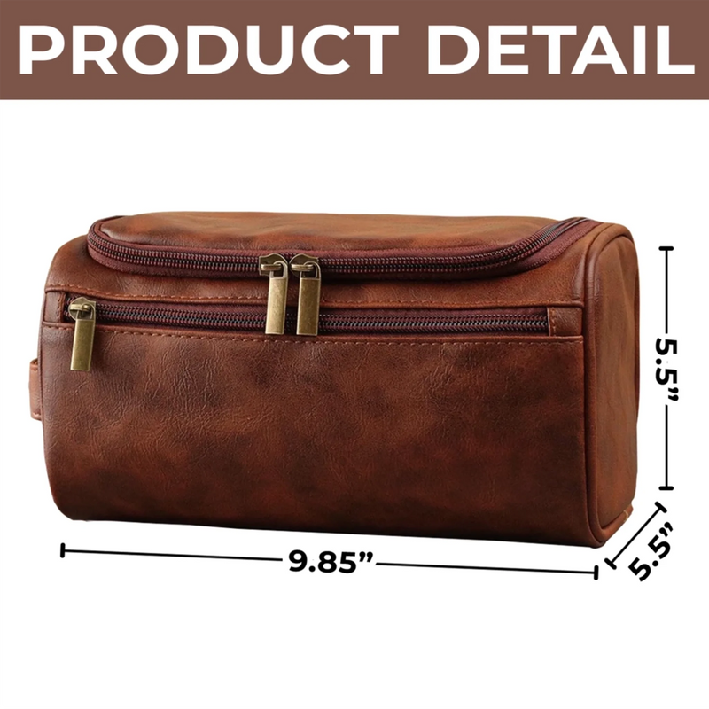 Custom Engraved Leather Toiletry Bag - New Arrival, Personalized Birthday Gifts For Dad, Brother, Grandpa, Husband - For The Man Who’s Always On The Move AMZ