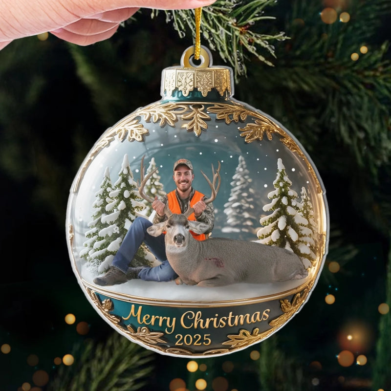 Custom Photo Acrylic Ornament - Personalized  Christmas Birthday Hunting Gifts For Hunters - Hunt Hard, Hang Proud