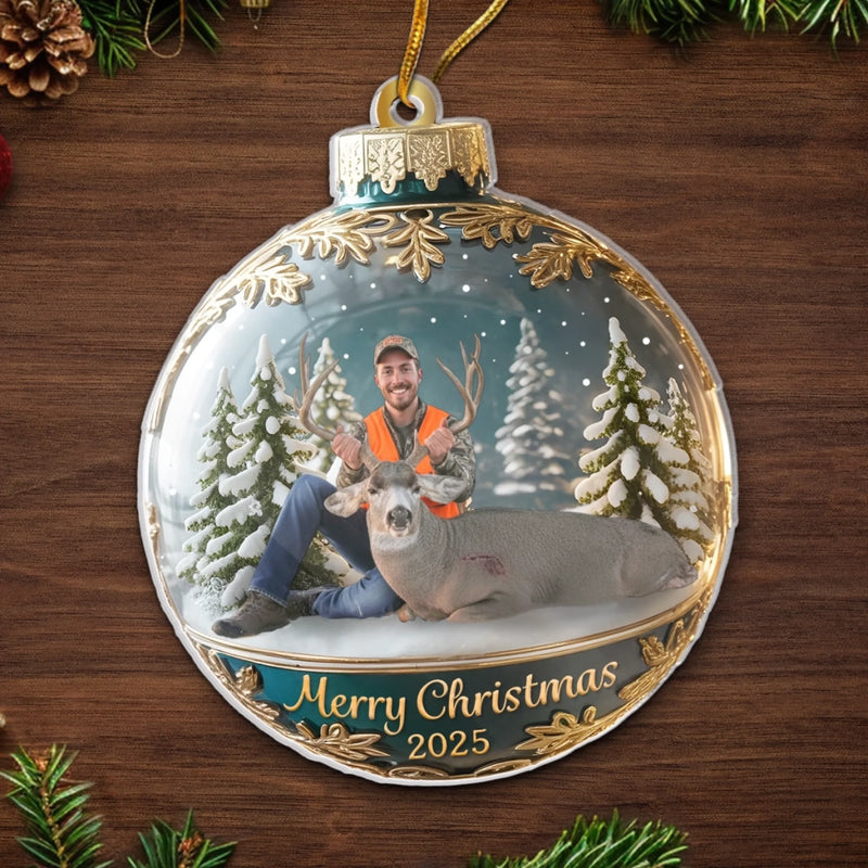 Custom Photo Acrylic Ornament - Personalized  Christmas Birthday Hunting Gifts For Hunters - Hunt Hard, Hang Proud