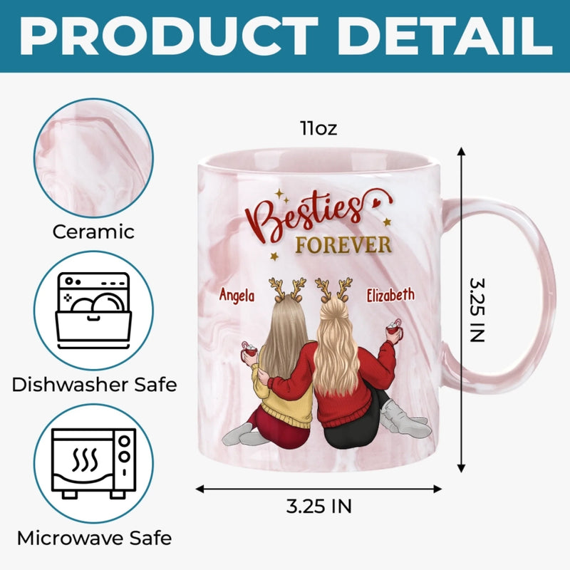 Custom Name Besties Forever Gifts for Best Friends - Personalized 11oz Marble Mug