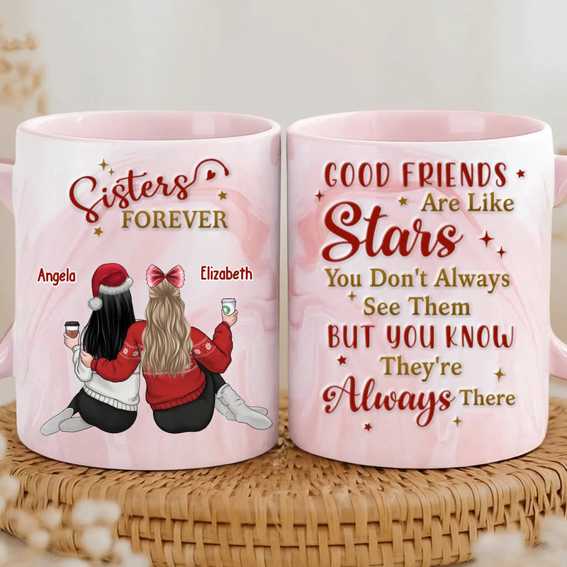 Custom Name Besties Forever Gifts for Best Friends - Personalized 11oz Marble Mug