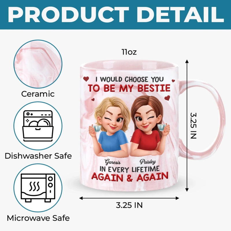 Custom Name Bestie Gifts for Women - Personalized 11oz Marble Mug