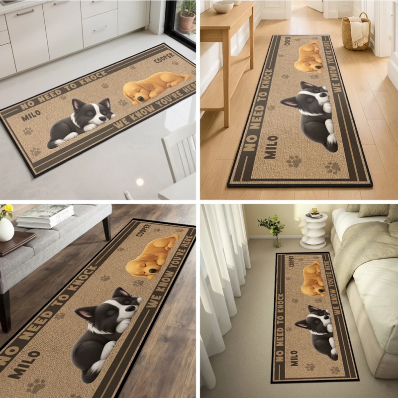 Custom Runner Rug - Personalized Birthday Gifts For Dog Lovers, Dog Dad And Mom - Shh… Happy Pets Napping